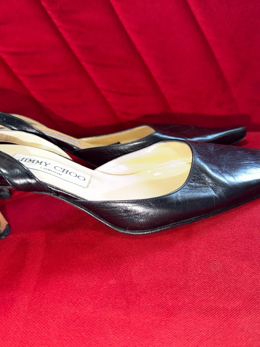Jimmy Choo Black Leather Pointed Slingback Pumps - Picture 9 of 11
